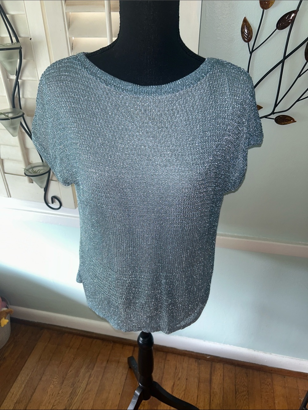 Chico's Metallic Silver Short-Sleeve Knit Top